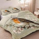 3pcs Cute Robin Patterned Digital Printed Quilt Cover Set - Includes 1 Quilt Cover and 2 Pillow Cover (without Filler)