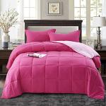 HIG 3pc Pink Queen Size Comforter Set - All Season Reversible Down Alternative Bedding Comforter Set - Quilted Duvet Insert with Corner Tabs - Box Stitched Blanket - Breathable, Soft, Fluffy