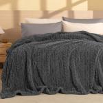 PHF Fluffy Sherpa Blanket Queen Size for Winter, Warm and Soft, 510GSM 3D Jacquard Thick Shaggy Fleece Plush Blanket for Sofa Bed, Dark Grey, 90"x90"