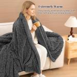PHF Fluffy Sherpa Blanket Queen Size for Winter, Warm and Soft, 510GSM 3D Jacquard Thick Shaggy Fleece Plush Blanket for Sofa Bed, Dark Grey, 90"x90"