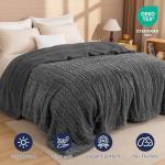 PHF Fluffy Sherpa Blanket Queen Size for Winter, Warm and Soft, 510GSM 3D Jacquard Thick Shaggy Fleece Plush Blanket for Sofa Bed, Dark Grey, 90"x90"
