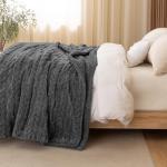 PHF Fluffy Sherpa Blanket Queen Size for Winter, Warm and Soft, 510GSM 3D Jacquard Thick Shaggy Fleece Plush Blanket for Sofa Bed, Dark Grey, 90"x90"