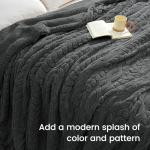 PHF Fluffy Sherpa Blanket Queen Size for Winter, Warm and Soft, 510GSM 3D Jacquard Thick Shaggy Fleece Plush Blanket for Sofa Bed, Dark Grey, 90"x90"