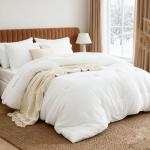 Bedsure Queen Size Comforter Set, White Soft Prewashed Bedding for All Seasons, 7 Pieces Warm Winter Down Alternative Bed Set, Fluffy Bed in a Bag with Sheets, Pillowcases & Shams
