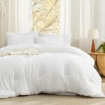 Bedsure Queen Size Comforter Set, White Soft Prewashed Bedding for All Seasons, 7 Pieces Warm Winter Down Alternative Bed Set, Fluffy Bed in a Bag with Sheets, Pillowcases & Shams
