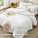 Bedsure Queen Size Comforter Set, White Soft Prewashed Bedding for All Seasons, 7 Pieces Warm Winter Down Alternative Bed Set, Fluffy Bed in a Bag with Sheets, Pillowcases & Shams
