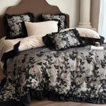 JC French Style Cotton Washed Cotton Four-piece Set Retro Butterfly Embroidered Lotus Leaf Lace Quilt Cover Bed Skirt Bedding