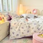 100% Cotton Lavender Print Duvet Cover Set 3-Piece (1 Duvet + 2 Pillowcases) - Breathable & Fade-Resistant, Bedding Set