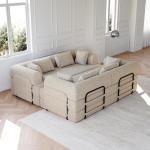 78.7-Inch Convertible Sleeper Sofa Bed, Chenille Folding Couch with Cylindrical Pillow and Side Pocket, 2-Piece Floor Lounge