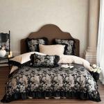 JC French Style Cotton Washed Cotton Four-piece Set Retro Butterfly Embroidered Lotus Leaf Lace Quilt Cover Bed Skirt Bedding