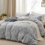 Bedsure Boho Duvet Cover Queen Size - Cationic Dyed Tufted Duvet Cover Set, 3-Piece Shabby Chic Boho Bedding for All Seasons (Dark Grey, 90" x 90")