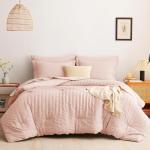 CozyLux Queen Comforter Set Blush Pink Seersucker 7 Pieces Bed in a Bag Queen Comforter Set with Sheets, Luxury Soft Bedding Set with Down Alternative Comforter, Sheets, Pillowcases & Shams All Season