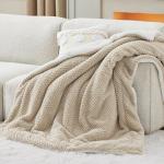 Bedsure Sherpa Fleece Twin Size Blanket for Bed - Herringbone Pattern Room Decor, Thick and Warm Blanket for Winter, GentleSoft Fuzzy Cozy Gifts for Women, Beige, 60x80 Inches