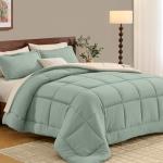 FUANNA Queen Comforter Set 7 Pieces, Reversible Bed in a Bag with All Season Soft Comforter, Bedding Sets Includes Comforter, Flat Sheet, Fitted Sheet, Pillowcases & Shams, Sage Green & Beige