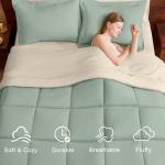 FUANNA Queen Comforter Set 7 Pieces, Reversible Bed in a Bag with All Season Soft Comforter, Bedding Sets Includes Comforter, Flat Sheet, Fitted Sheet, Pillowcases & Shams, Sage Green & Beige