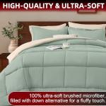 FUANNA Queen Comforter Set 7 Pieces, Reversible Bed in a Bag with All Season Soft Comforter, Bedding Sets Includes Comforter, Flat Sheet, Fitted Sheet, Pillowcases & Shams, Sage Green & Beige