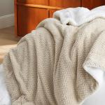 Bedsure Sherpa Fleece Twin Size Blanket for Bed - Herringbone Pattern Room Decor, Thick and Warm Blanket for Winter, GentleSoft Fuzzy Cozy Gifts for Women, Beige, 60x80 Inches