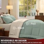 FUANNA Queen Comforter Set 7 Pieces, Reversible Bed in a Bag with All Season Soft Comforter, Bedding Sets Includes Comforter, Flat Sheet, Fitted Sheet, Pillowcases & Shams, Sage Green & Beige