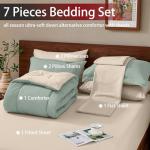 FUANNA Queen Comforter Set 7 Pieces, Reversible Bed in a Bag with All Season Soft Comforter, Bedding Sets Includes Comforter, Flat Sheet, Fitted Sheet, Pillowcases & Shams, Sage Green & Beige
