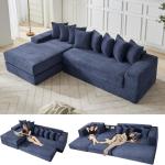 Oversized Cloud Couch, L-Shape Sofa, Convertible Floor Sleeper Bed, No Assembly Required, 8 Pillows, 3-in-1 Design, Side