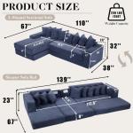 Oversized Cloud Couch, L-Shape Sofa, Convertible Floor Sleeper Bed, No Assembly Required, 8 Pillows, 3-in-1 Design, Side