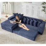 Oversized Cloud Couch, L-Shape Sofa, Convertible Floor Sleeper Bed, No Assembly Required, 8 Pillows, 3-in-1 Design, Side