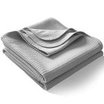 WQSPRING Waffle Cooling Blanket for Hot Sleepers, Queen Size Soft Lightweight Bed Blankets, All Season Ice Blanket for Couch Bed Chair (Light Grey, 92" x 92")