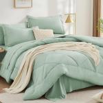 FUANNA 7 Pieces Queen Comforter Set, All Season Bed in a Bag Queen Size, Luxury Soft Bedding Sets with Comforter, Flat Sheet, Fitted Sheet, Pillowcases & Pillow Shams, Sage Green
