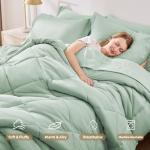 FUANNA 7 Pieces Queen Comforter Set, All Season Bed in a Bag Queen Size, Luxury Soft Bedding Sets with Comforter, Flat Sheet, Fitted Sheet, Pillowcases & Pillow Shams, Sage Green