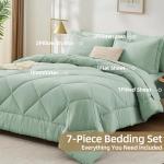 FUANNA 7 Pieces Queen Comforter Set, All Season Bed in a Bag Queen Size, Luxury Soft Bedding Sets with Comforter, Flat Sheet, Fitted Sheet, Pillowcases & Pillow Shams, Sage Green