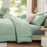 FUANNA 7 Pieces Queen Comforter Set, All Season Bed in a Bag Queen Size, Luxury Soft Bedding Sets with Comforter, Flat Sheet, Fitted Sheet, Pillowcases & Pillow Shams, Sage Green