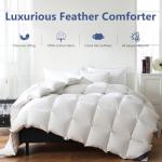 DOWNCOOL Feather Comforter California King, White Fluffy Duvet Insert with Ultra Soft 100% Cotton Cover, All Season Luxurious Hotel Bed Comforter with Corner Tabs, California King 104"x96"
