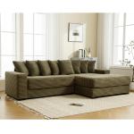 Oversized L-Shaped Corduroy Sofa with Right Chaise, Armrests, 8 Pillows, Green, Easy Assembly
