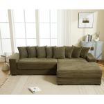 Oversized L-Shaped Corduroy Sofa with Right Chaise, Armrests, 8 Pillows, Green, Easy Assembly