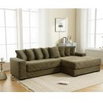 Oversized L-Shaped Corduroy Sofa with Right Chaise, Armrests, 8 Pillows, Green, Easy Assembly