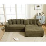 Oversized L-Shaped Corduroy Sofa with Right Chaise, Armrests, 8 Pillows, Green, Easy Assembly