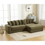 Oversized L-Shaped Corduroy Sofa with Right Chaise, Armrests, 8 Pillows, Green, Easy Assembly