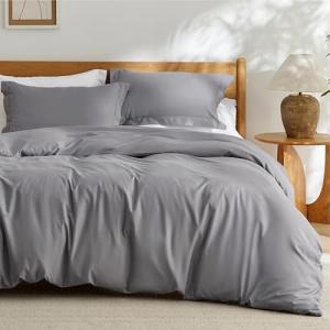 Bedsure Duvet Cover Queen Size - Soft Double Brushed Bedding Set for Kids & Adults, Zipper Closure, 3 Pieces, Includes 1 Duvet Cover (90"x90") & 2 Pillow Shams, NO Comforter, Grey