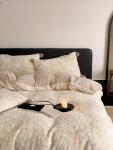 JC Autumn and Winter Milk Fleece - Embossed Texture Four-piece Set Thickened Carved Quilt Cover Bedding