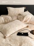 JC Autumn and Winter Milk Fleece - Embossed Texture Four-piece Set Thickened Carved Quilt Cover Bedding