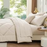 FUANNA 7 Pieces Queen Comforter Set, All Season Bed in a Bag Queen Size, Luxury Soft Bedding Sets with Comforter, Flat Sheet, Fitted Sheet, Pillowcases & Pillow Shams, Beige