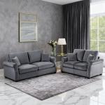 Classic Boneless Couch Sofa for Living Room Stuff 2pc Dark Set W Gray Corduroy Pillows Loveseat Adhd Square Arms Plush Armchairs