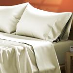 TEXAS LINEN CO. 100% Egyptian Cotton Sheets, 600 Thread Count 4 PC Queen Size Sheet Set, Soft Cooling, High Thread Count Sateen, Extra Long Staple Luxury Bedding, 16 in Deep Pocket - Ivory