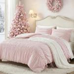 Intelligent Design Queen Comforter Set Ruched Shabby Chic Comforters for Queen Size Bed, All Season Lightweight Comforter Queen, French Country Bedding Set, Shams, Ella, Full/Queen, Pink 3 Piece