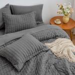 Love's cabin Seersucker Dark Grey Twin Comforter Set 5 Pieces, All Season Bedding Set, Twin Bed in a Bag Comforter Set with Comforter, Flat Sheet, Fitted Sheet, Pillowcase and Pillow Sham
