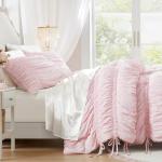 Intelligent Design Queen Comforter Set Ruched Shabby Chic Comforters for Queen Size Bed, All Season Lightweight Comforter Queen, French Country Bedding Set, Shams, Ella, Full/Queen, Pink 3 Piece