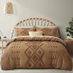 Oli Anderson Tufted Duvet Cover King Size, Soft and Lightweight Duvet Covers Set for All Seasons, 3 Pieces Boho Embroidery Shabby Chic Bedding Set (Pumpkin Brown, King, 104"×90")