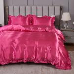 3PCS Satin Duvet Cover Set Silk Rose red And Pink Bedding Comforter Cover Silky Ruffle Pattern Luxury Silky Bed set Soft