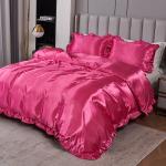 3PCS Satin Duvet Cover Set Silk Rose red And Pink Bedding Comforter Cover Silky Ruffle Pattern Luxury Silky Bed set Soft