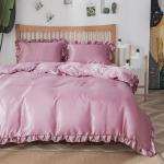 3PCS Satin Duvet Cover Set Silk Rose red And Pink Bedding Comforter Cover Silky Ruffle Pattern Luxury Silky Bed set Soft